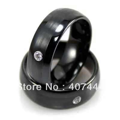 Free Shipping!Wholesales USA Hot Sales E&C Jewelry Men's Black Tungsten Black Engraved w/ CZ Stud Ring His/Her Best Wedding Ring