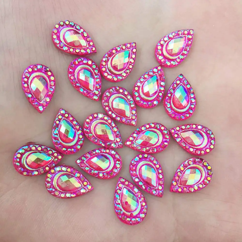 New 50PCS 8*12mm AB Resin Drop Flatback Rhinestone Scrapbook DIY Craft Appliques K21