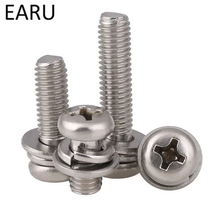 

M8*16/20/25/30/-50mm 304 Stainless Steel Combination Screw Bolt Screw&Washer Assemblies Round Pan cross selftapping screw F