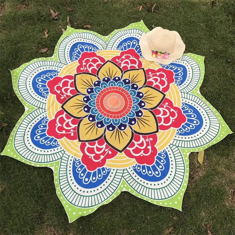 New Yoga Round Mat Indian Mandala Tapestry Lotus Mat Yoga Bohemian Flower Printed Shawl Sunblock Beach Mat