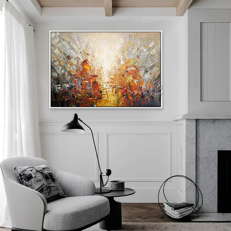 

Canvas oil painting caudros decoracion quadros abstract cityscape Acrylic painting wall art pictures for living room wall decor5