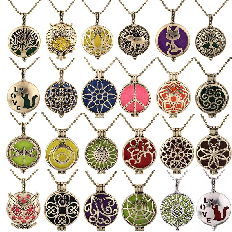 

New Wholesale Antique Necklace Vintage Pendant Perfume Aromatherapy Essential Oil Diffuser Jewelry Open Aroma Lockets Necklace