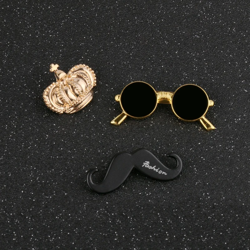 Fashion Moustache Black Beard Enamel Pin Set Pipe Glasses Brooch Lapel Pins For Men Brooches Broche Vintage Brooch