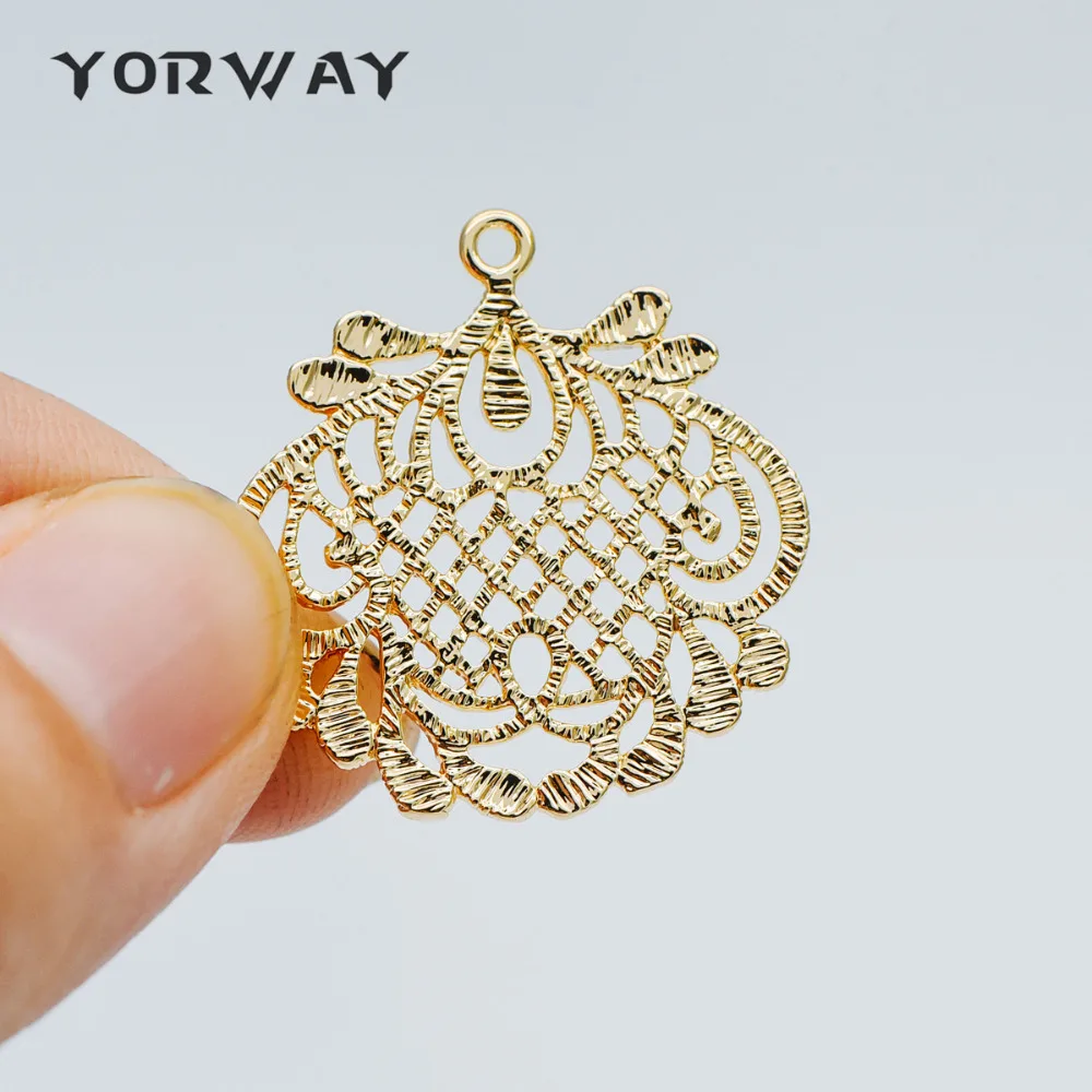 

10pcs/Lot Gold Plated Brass Filigree Charm Pendants 28x26mm, Lead Nickel Free (GB-409)