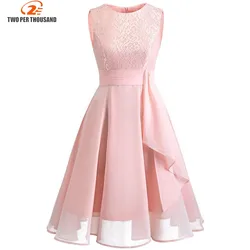 Świąteczna koronka w stylu Vintage sukienki bez rękawów seksowna różowa sukienka-line sukienki szyfonowe eleganckie kobiety Midi Vestidos Robe Femme