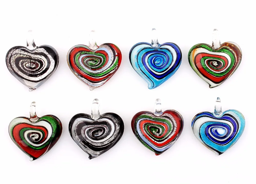 Wholesale 6pcs handmade Murano Lampwork Glass Mix Color Heart Pendant Fit Necklace Hot Thanksgiving gift p0017