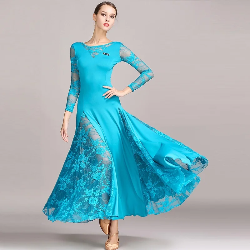 New 4 Color Women Ballroom Dance Dress Standard Ballroom Dance Skirts Ladin Dresses Vestido De Formatura Waltz Lace Dress B-6192