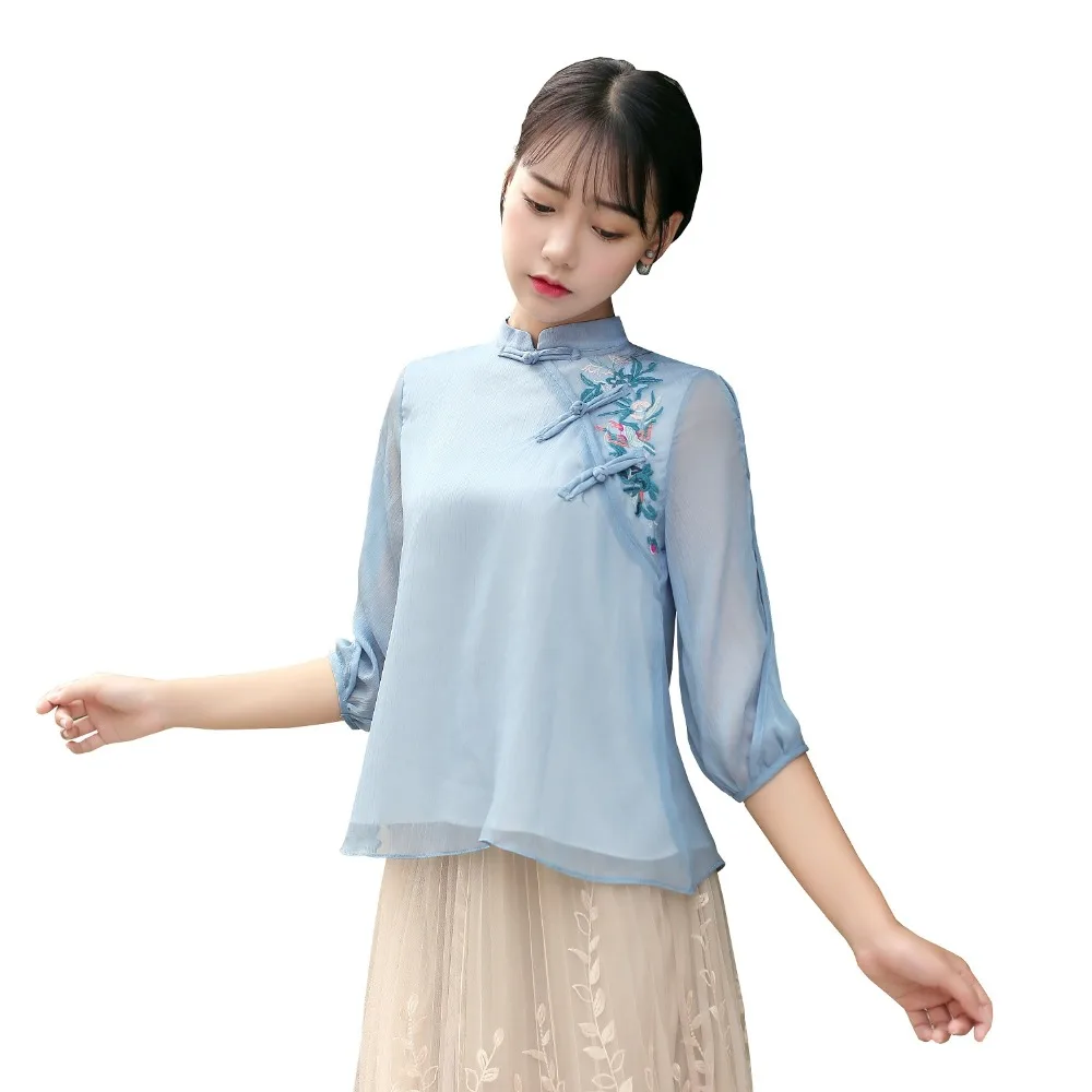 Shanghai Story New Arrival stójka tradycyjny chiński topy Hanfu cheongsam koszula 3/4 z długim rękawem chiński bluzki dla kobiet