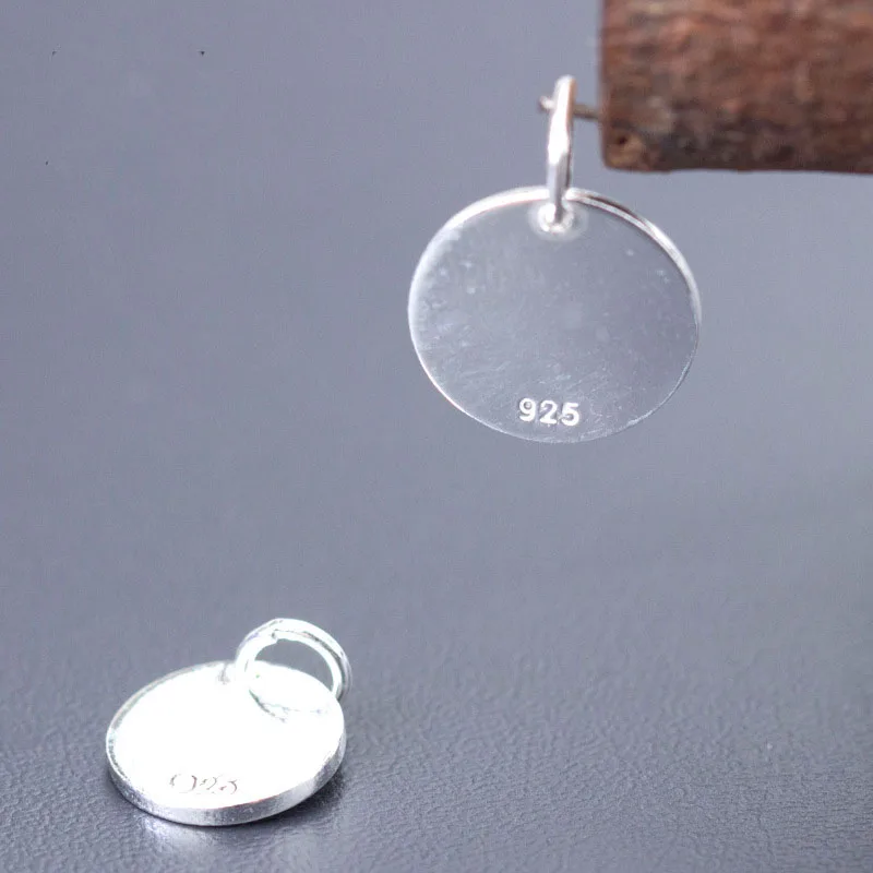 100% 925 Sterling Silver Round Smooth Medallion Charms 10mm 12mm Ornament Decoration Pendants Tags DIY Jewelry Making Bracelets