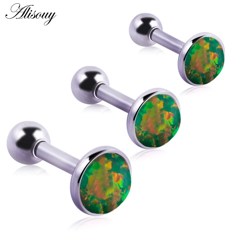 Alisouy wholesale 3pcs/lot 316L Stainless Steel 16g 3/4/5mm Opal Stone Fashion Ear Tragus Stud Men Earrings Piercing screw back