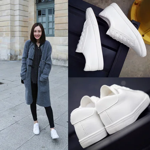 Sneakers Lace With White Shoes Soman Flat Leather Canvas Shoes Sports Female White Skool Shoes Woman Flat Leather Shoes Female