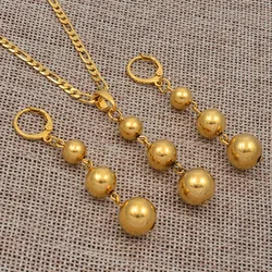 Anniyo Gold Color 3 Ball Jewelry sets Beads Pendant Necklaces Earrings for Women Arab African Ethiopian Jewelry #106406