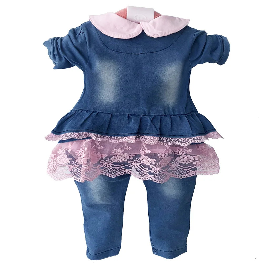 Spring Autumn Infant Toddler Baby Girl Denim Clothing Sets 3 pcs Long Sleeve T Shirt Tops Denim Jacket and Jeans Trousers