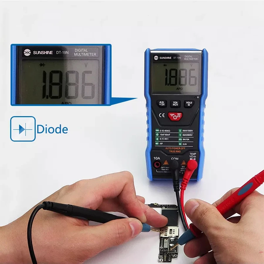 SUNSHINE DT-19N Mini Smart Multimeter Range Mobile Phone Repair Digital Multimeter AC DC Resistance Tester