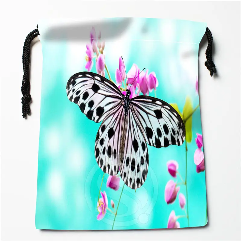 New Butterfly flowers printed storage bag 18*22cm Satin drawstring bags Compression Type Bags Customize your image gifts