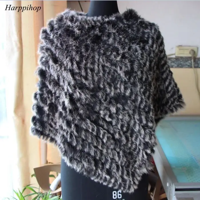 2019 FREE SHIPPING  Handmade Knitted women Rabbit Fur Poncho Genuine  Rabbit fur fashion poncho shawl jacket Coats wholesale