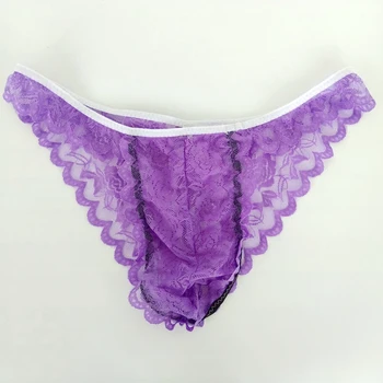 Męska koronkowa bielizna G2929 różany kwiat koronki niski wzrost etui Tanga fioletowy