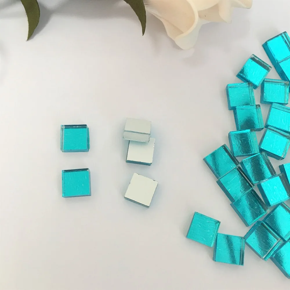 3/8 inch Small Glass Square Craft Mirrors Bulk 100 Pieces Mosaic Tiles Blue