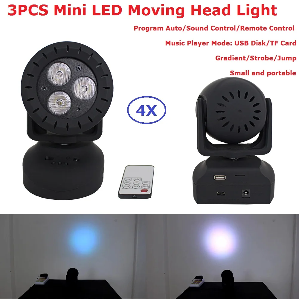 

4 Pack Mini Size Moving Head Stage Lights 3X3W RGB Full Color LED Moving Head Wash Lights With Strobe Effect CE&RoHS