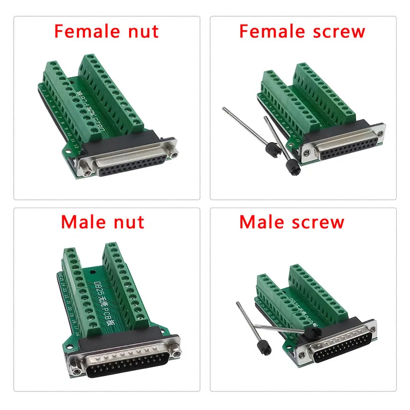 Db25 D-SUB 25pin terminal módulo de sinal pcb placa adaptador rs232 masculino conectores femininos