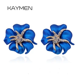 New Arrival Blue Flower Inlaid Rhinestones Stud Earrings for Girls Statement Fashoin Ear-ring Earbob Eardrop Women Jewelry