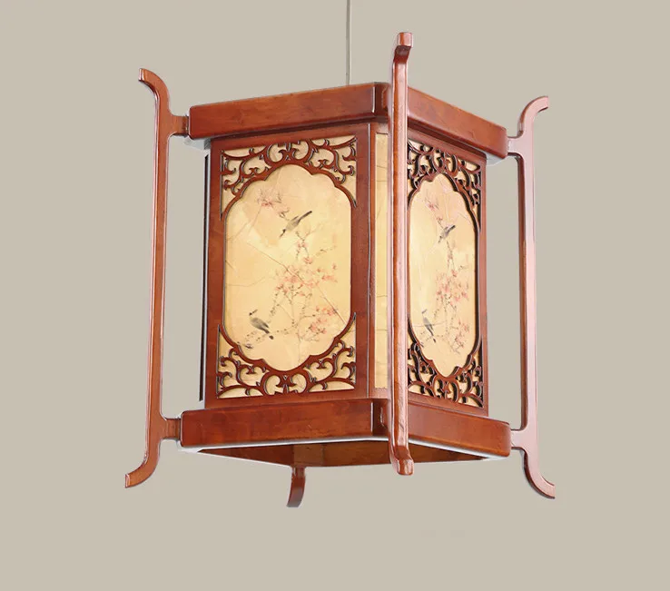 Chinese coffee wood art pendant lights Retro through-carved yellow parchment indoor E27 LED lamp for porch&corridor&porch MYR051