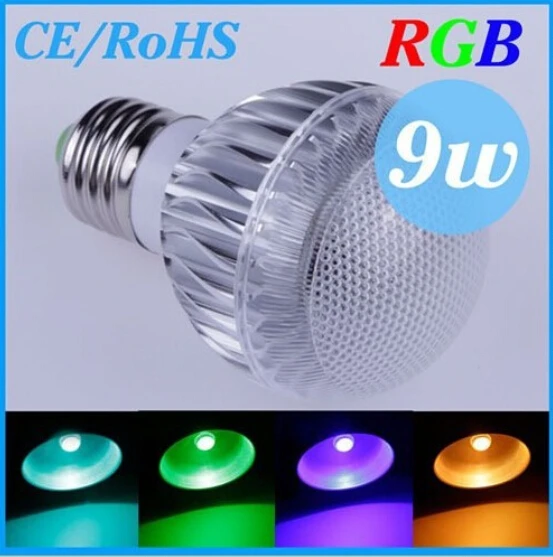 LED RGB Bulb Free shipping E27 RGB LED BULB 9W AC 85-265V led Bulb Lamp with Remote Control multiple colour led lighting