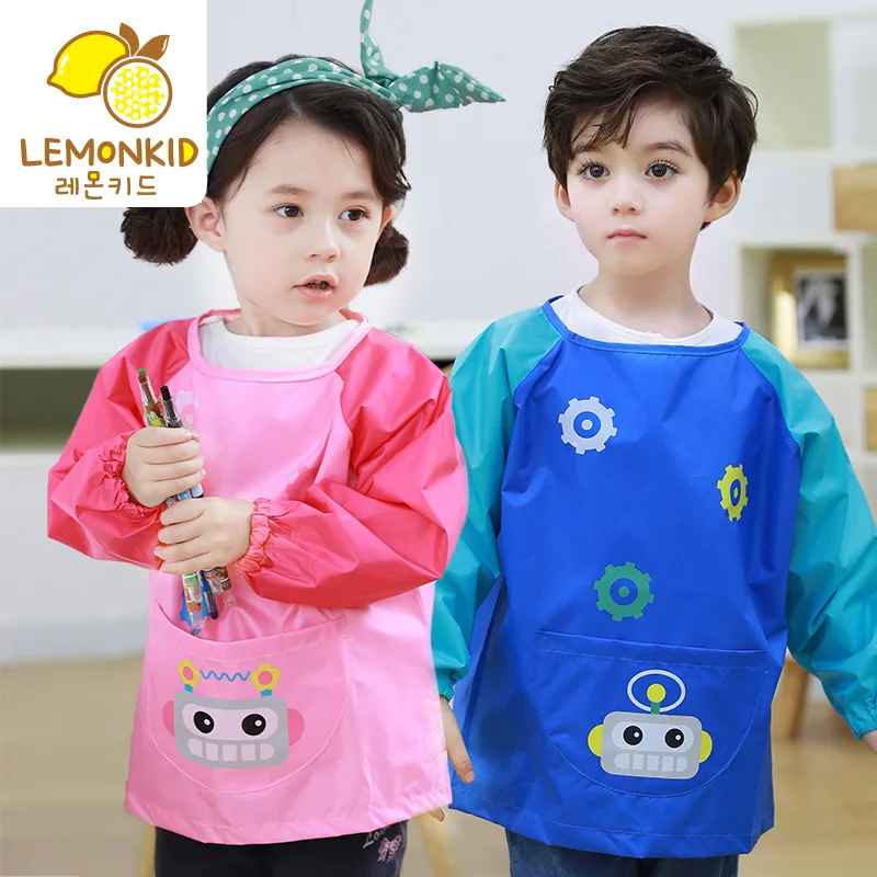 0-10 Years 100% Polyester Kids Bib Waterproof Infant Eating Drawing Apron Children\'s Long Sleeve Painting Bandana Feeding Bib