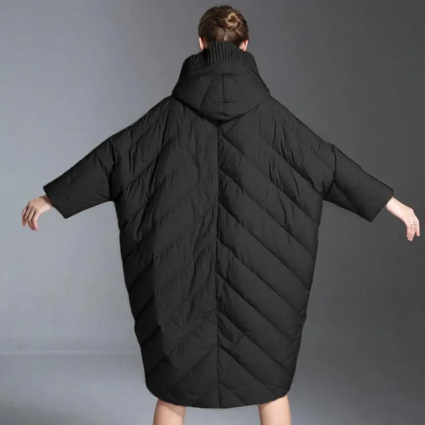 Abrigo de plumón de pato para mujer, parka cálida por encima de la rodilla, estilo murciélago, invierno, S-3XL