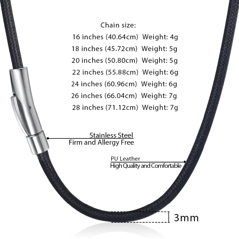 3mm Leather Cord Necklace For Men Stainless Steel Magnetic Brown Black Rope Choker Long Necklace Male Jewelry Accessories DN22A