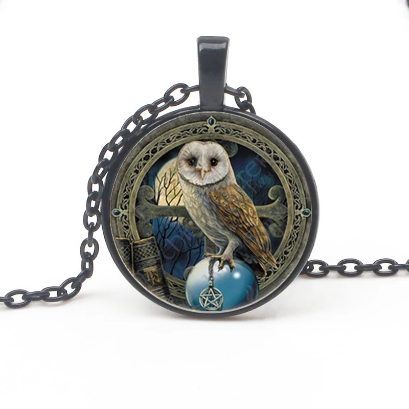 Fashion Charm Necklace Witchcraft Owl Photo Tibet Cabochon Glass Pendant Chain Choker Men and Women Gift Souvenir