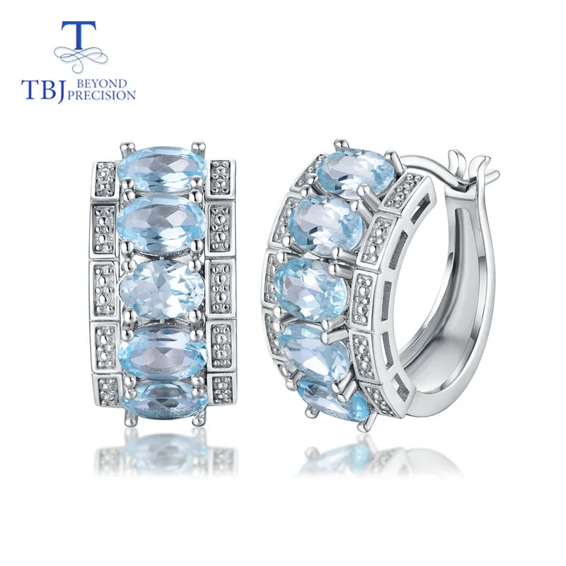 TBJ,the lastest clasp earring 925 sterling silver with natural sky blue topaz oval 4*6 mm real gemstone jewelry girl nice gift