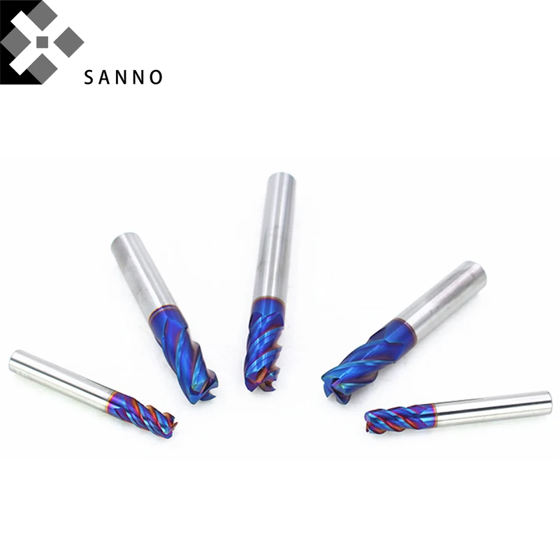 63 Degree super micro nano blue coating tungsten steel milling cutter 4 flutes D8mm-D20mm end mills tools