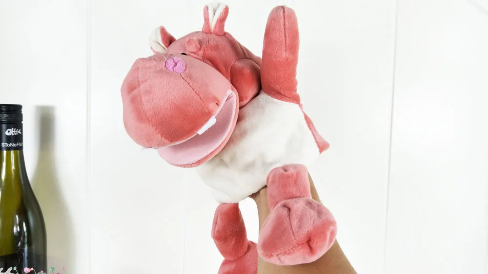 Jouet en peluche hippopotame rose pour enfants, marionnette à main en peluche