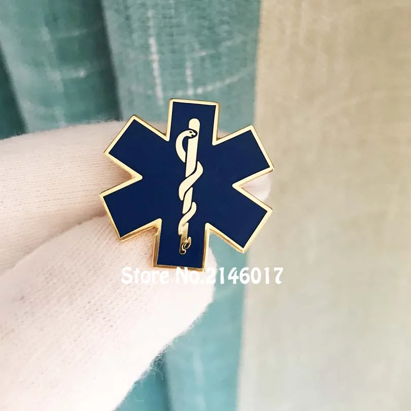 Quality Star of Life Nursing Ambulance Lapel Pin Paramedic-Iron Doctor Pins Brooch Blue Enamel Snake Symbol Metal Badge Gift
