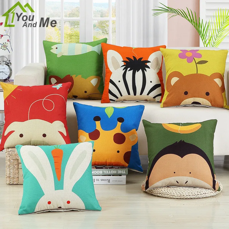 

45x45cm Cute Cartoon Throw Pillowcase Home Linen Animal Printed Cushion Cover Car Sofa Pillow Cover Children Room Decorative