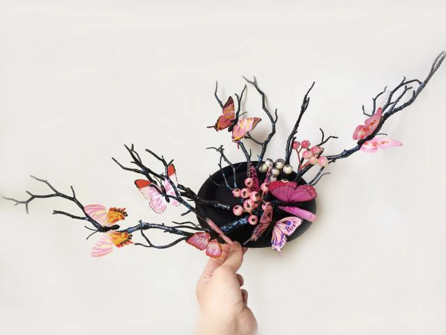 Nữ Fascinator Mũ Trụ Tiệc Cưới Mini Mũ Handmade Gothic Nhung Bướm Mũ Đội Đầu Cành Cây Phụ Kiện Tóc