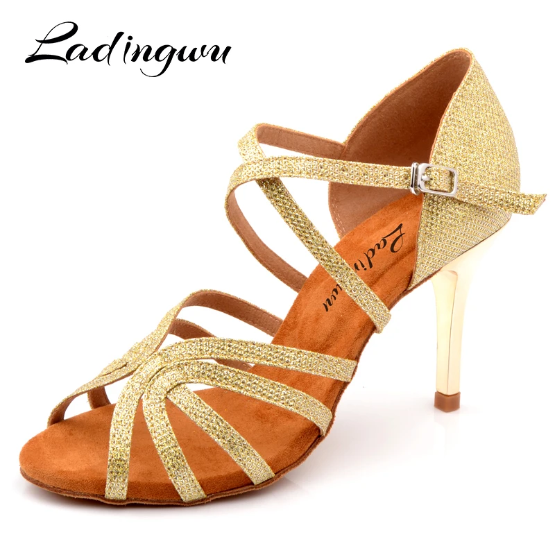 Ladingwu Frauen Ballroom Dance Schuhe Goldene Glitter Beruf Latin Dance Schuhe Latex Weichen Boden Salsa Schuhe Dance Sandalen