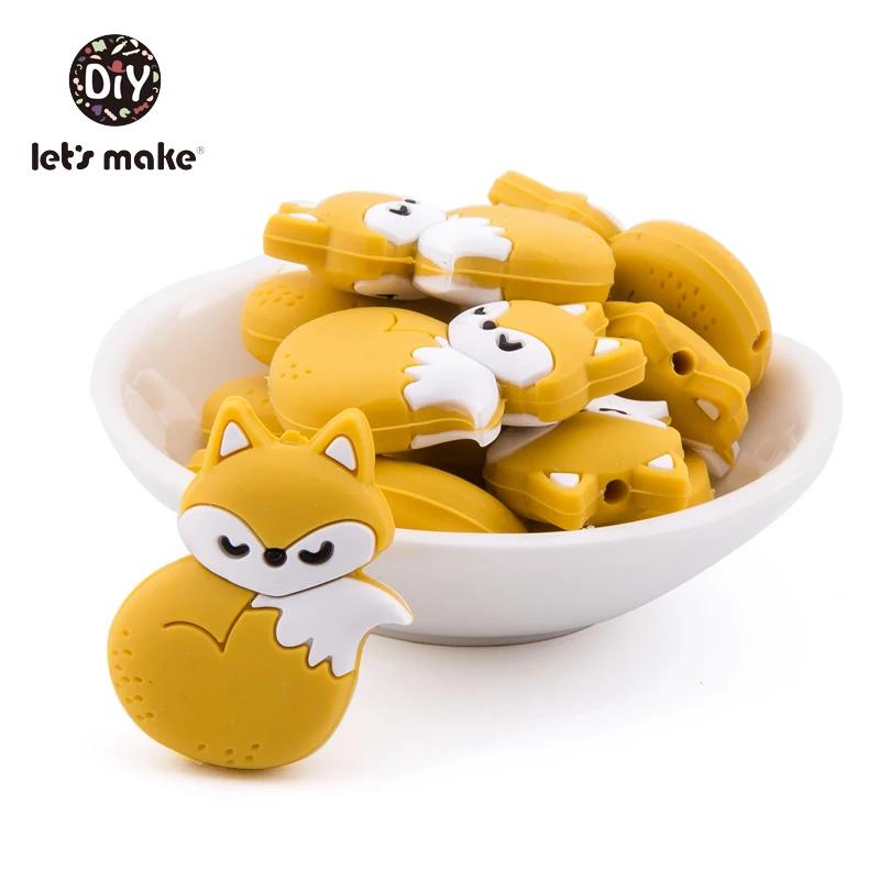 Let's Make Silicone Beads Teething Cartoon Fox Bead Animals 5pcs DIY Pacifier Clip For Children Newborn Baby Teething Toys