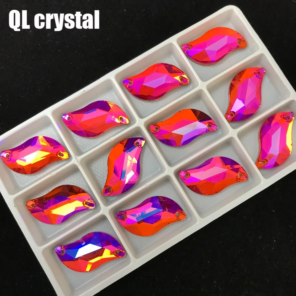 QL crystal color AB S shape Sew on Rhinestones Flatback 2 holes Crystals for DIY wedding dress shoes bags clothes