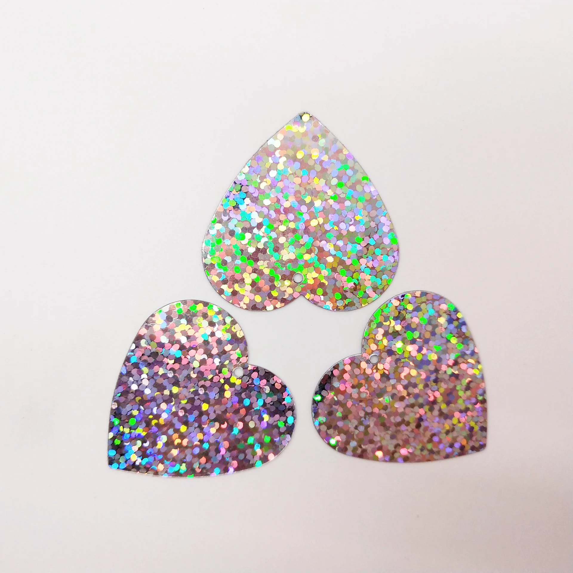 50g 32mm Flat Heart Sequins For Crafts Sewing Accessories Confetti Spangles Paillette Hologram Laser Silver With 1 Hole