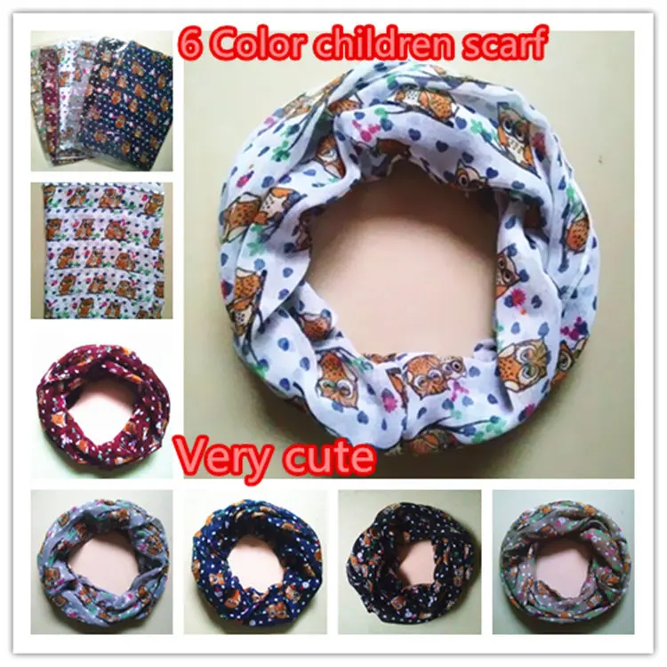 10pcs/lot 6 Colors New Girl and Boy Children small owl Print Scarf Circle Loop Kids Infinity Scarves Baby Accessories