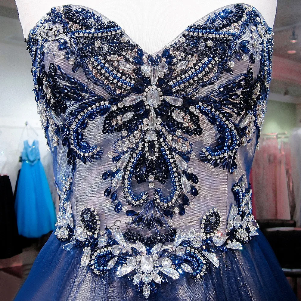 Vestido azul marino de lujo con diamantes de imitación, 16 Vestidos de baile de 15 años, quinceañera, baile de graduación, 2019