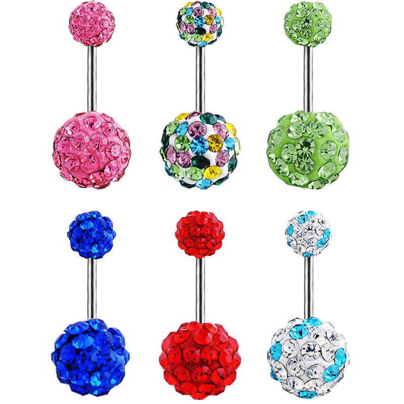 1 Piece High Quality Crystal Balls Navel Piercing Sexy Belly Button Rings Surgical Steel Body Jewelry Piercings