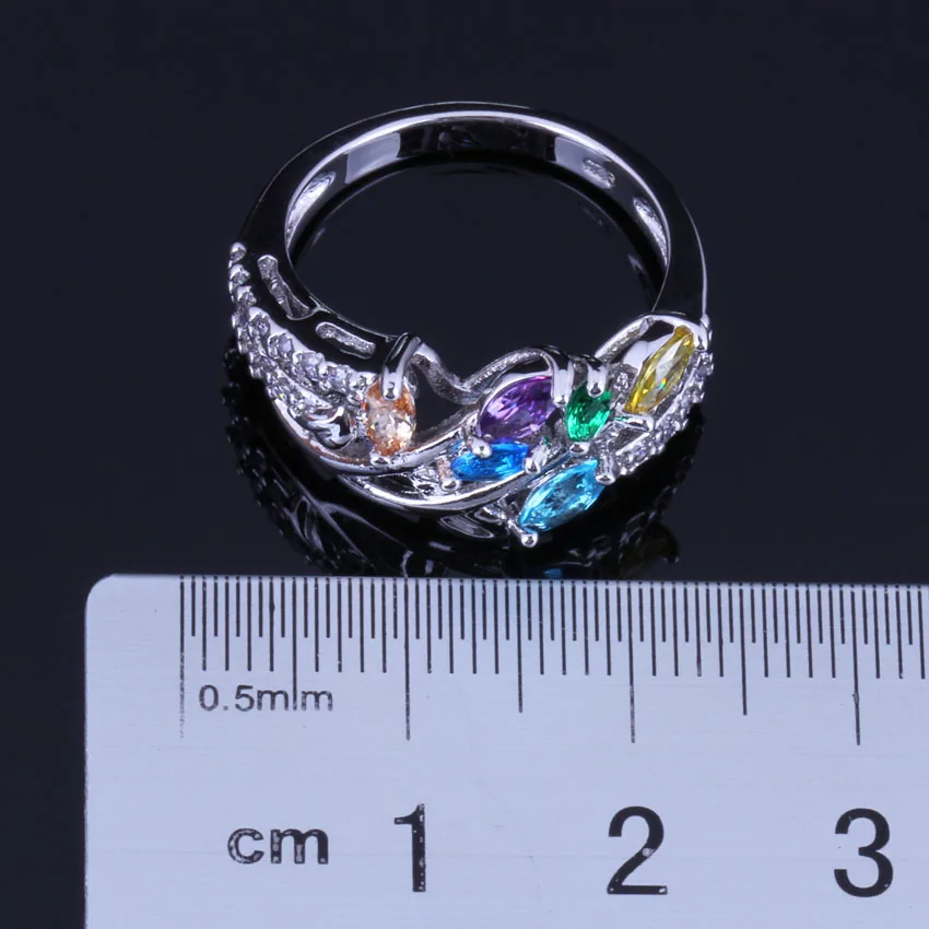 Very Good Plant Multigem Multicolor Yellow Cubic Zirconia Silver Plated Ring V0438