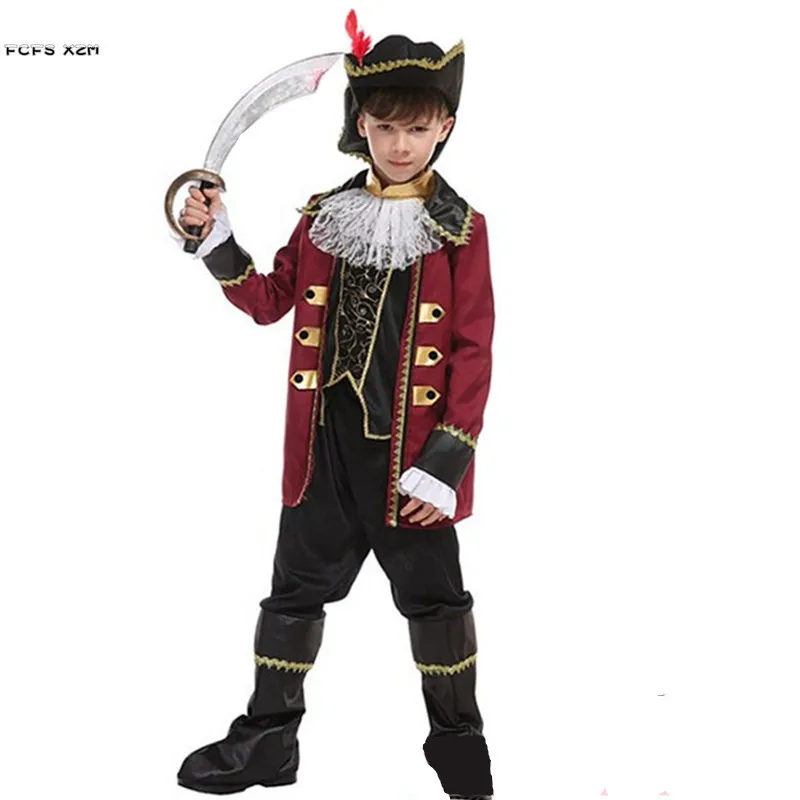 M-XL Boys Jack Sparrow Pirate Cosplay Kids Children Halloween Warrior Costumes Carnival Purim Stage Play Masquerade Party Dress