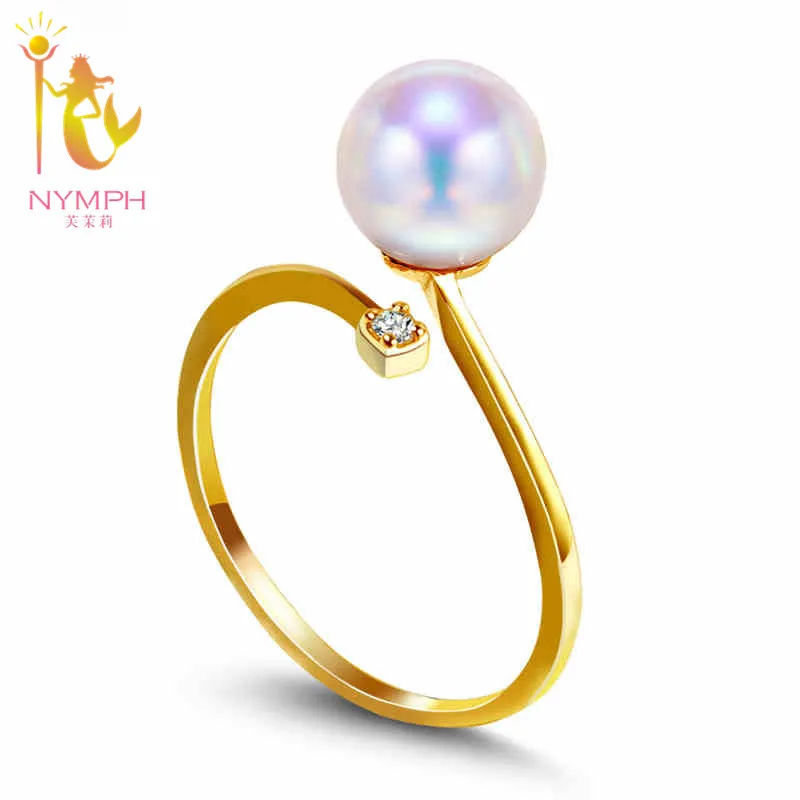 

NYMPH 18K Yellow Gold Ring Wedding Bands 8-9mm Round Natural Freshwater Pearl Ring Fine Jewelry Classic Gift For Women R002
