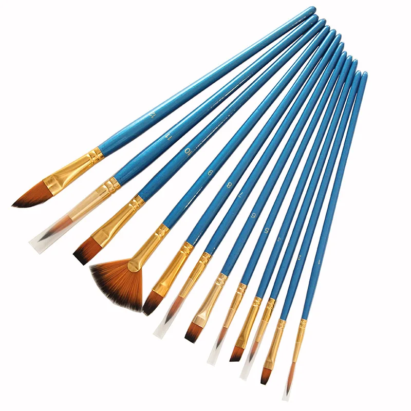 12 Stks/set Nieuwe Verschillende Grootte Kunstenaar Nylon Haar Kwast Acryl Olieverf Penselen Diy Aquarel Pen Tekening Art Supplies