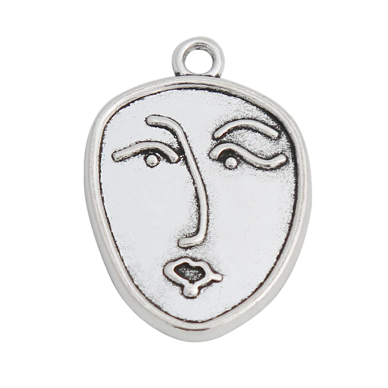 RAINXTAR Fashion Alloy Human Face Shape Metal Pendant Charms 16*23mm 10pcs AAC1231