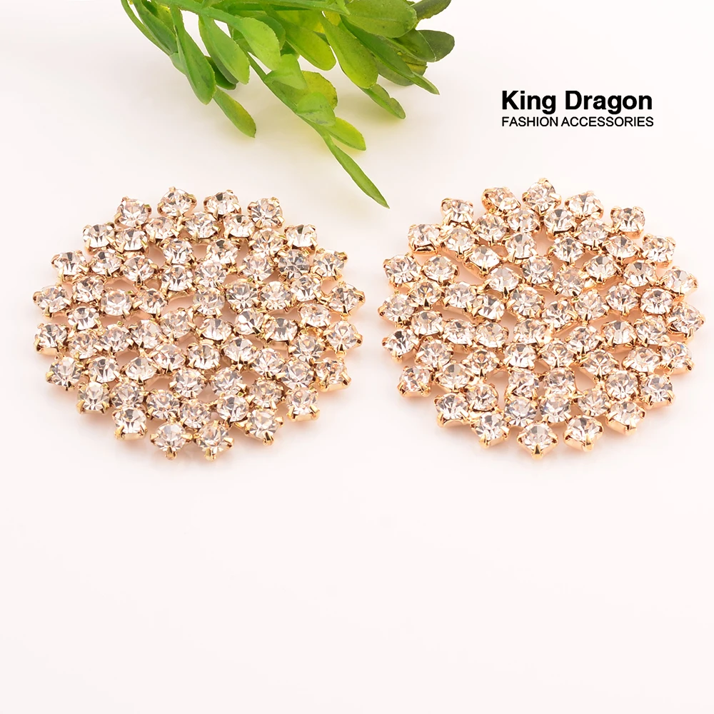 New Arrival Rhinestone Embellishment Used On Invitation Card Decoration Buttons 45MM 2PCS/Lot Gold Color Flat Back KD395